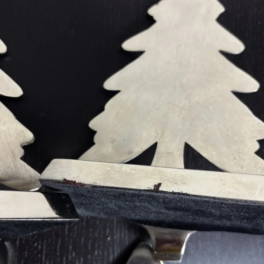 CRATE & BARREL Lot 4 Silver Tone Metal Christmas Tree Stocking Hangers/Holders